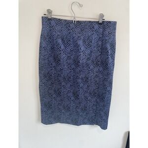 Vintage Carlisle High Waisted Midi Skirt Size 10 Blue Black 100% Silk‎ Lined